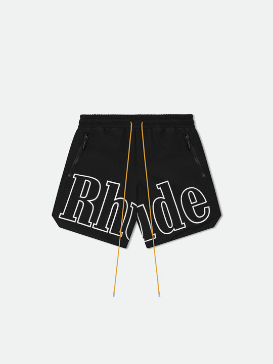 RHUDE Men's RH Logo Washed Nylon Shorts Black/White